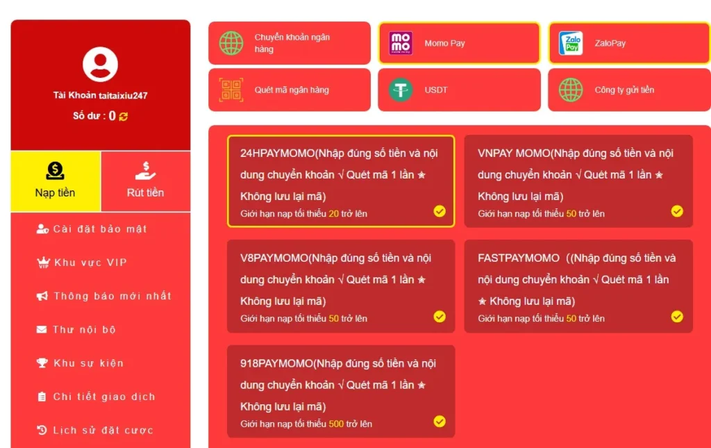 nạp tiền 0007win