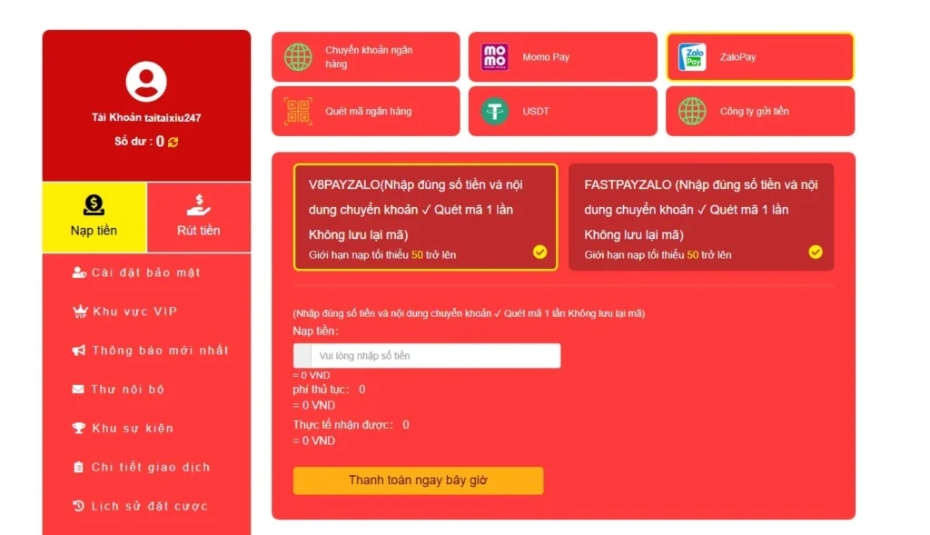 nạp tiền 0007win